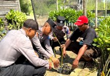 Cegah Abrasi, Siswa Diktukba SPN Polda Jatim Tanam Mangrove dan Berbagi Bansos